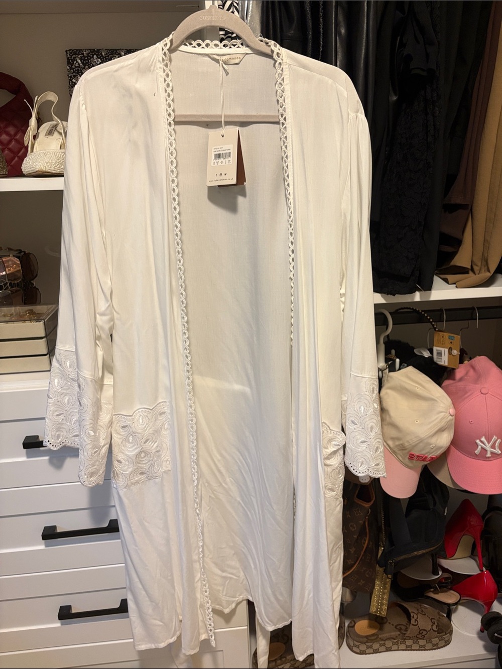 White Lace-Trim Long Kimono Robe - Women Intimates & Sleepwear